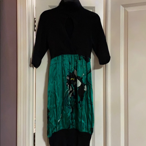 Bebe green black bubble keyhole turtleneck dress M - Picture 2 of 9
